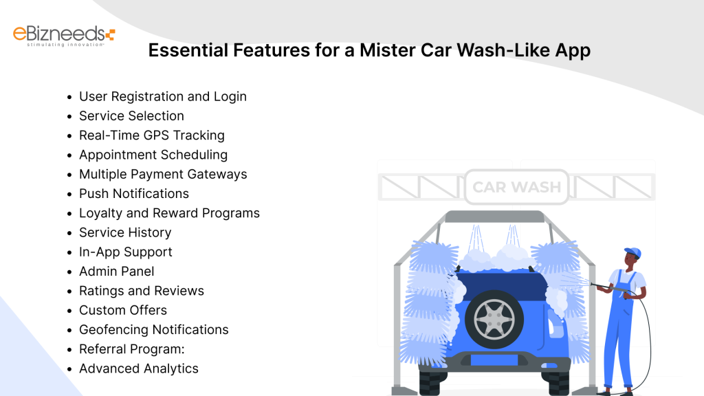 Essential Features for a Mister Car Wash-Like App