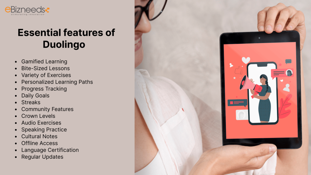 Essential features of Duolingo